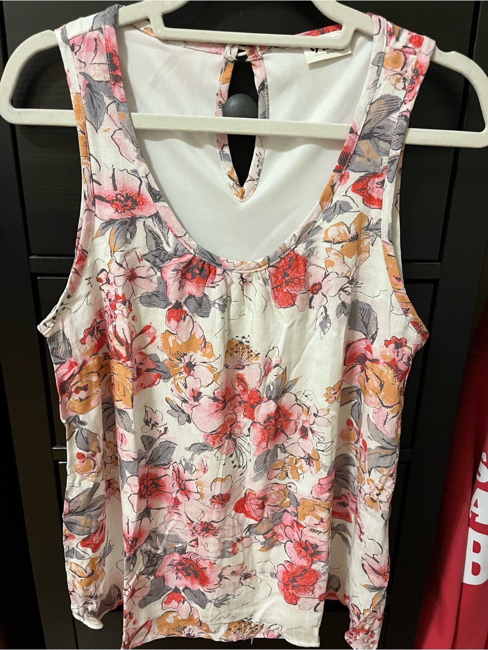 Floral Scoop Neck Tank Top - Pink & Cream
